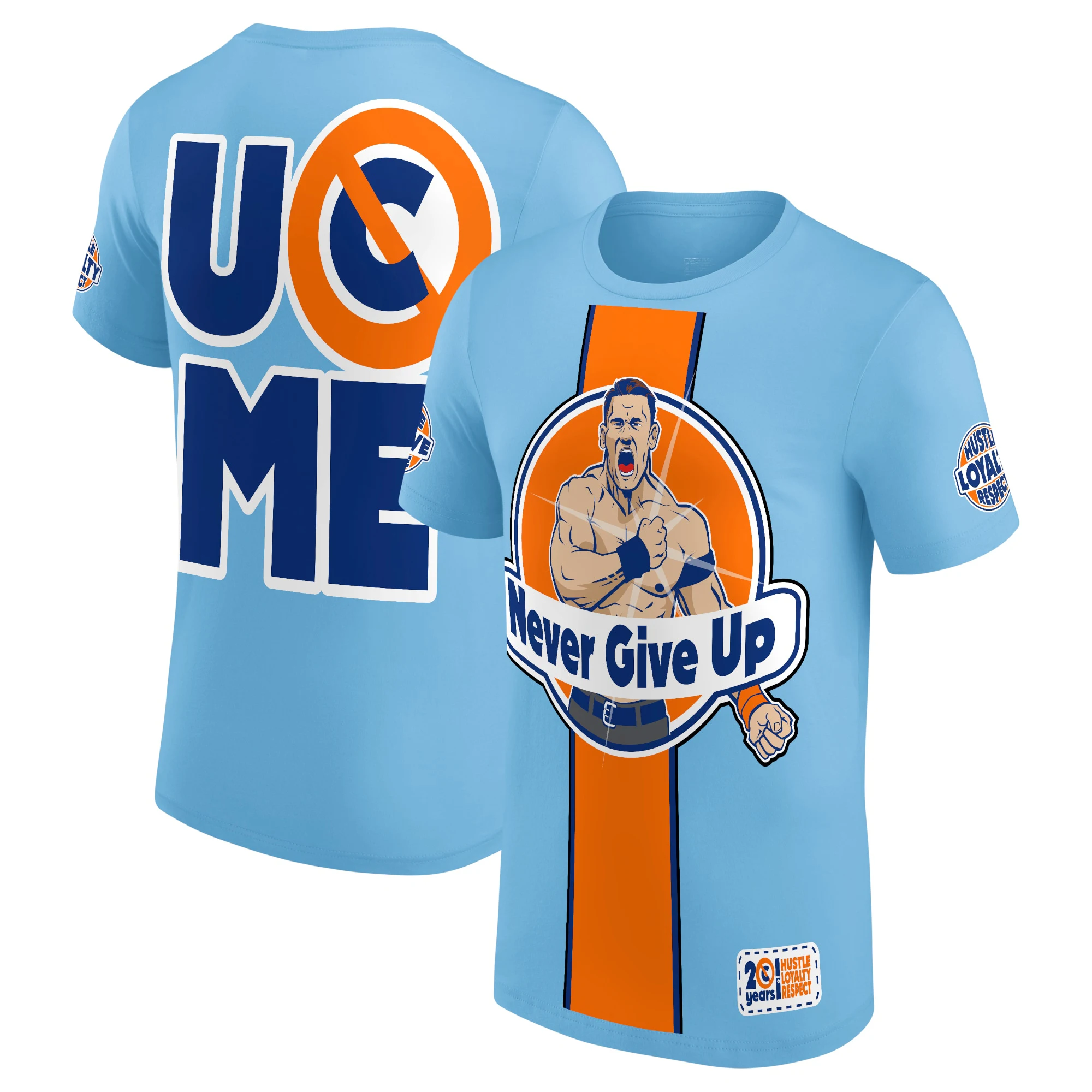 Men's Light Blue/Orange John Cena Never Give Up T-Shirt Summer Short Sleeve Women Tee Shirts 2024 New Fashion Children Clothing