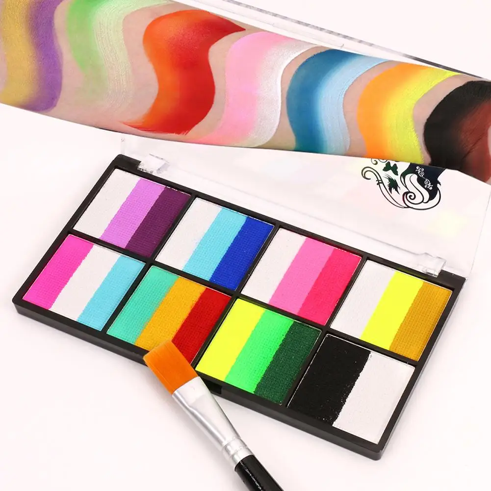 Palette arc-en-ciel soluble dans l'eau, maquillage pour le visage et le corps des enfants, Pigments de scène, peinture, maquillage pour le corps, Halloween R6N0