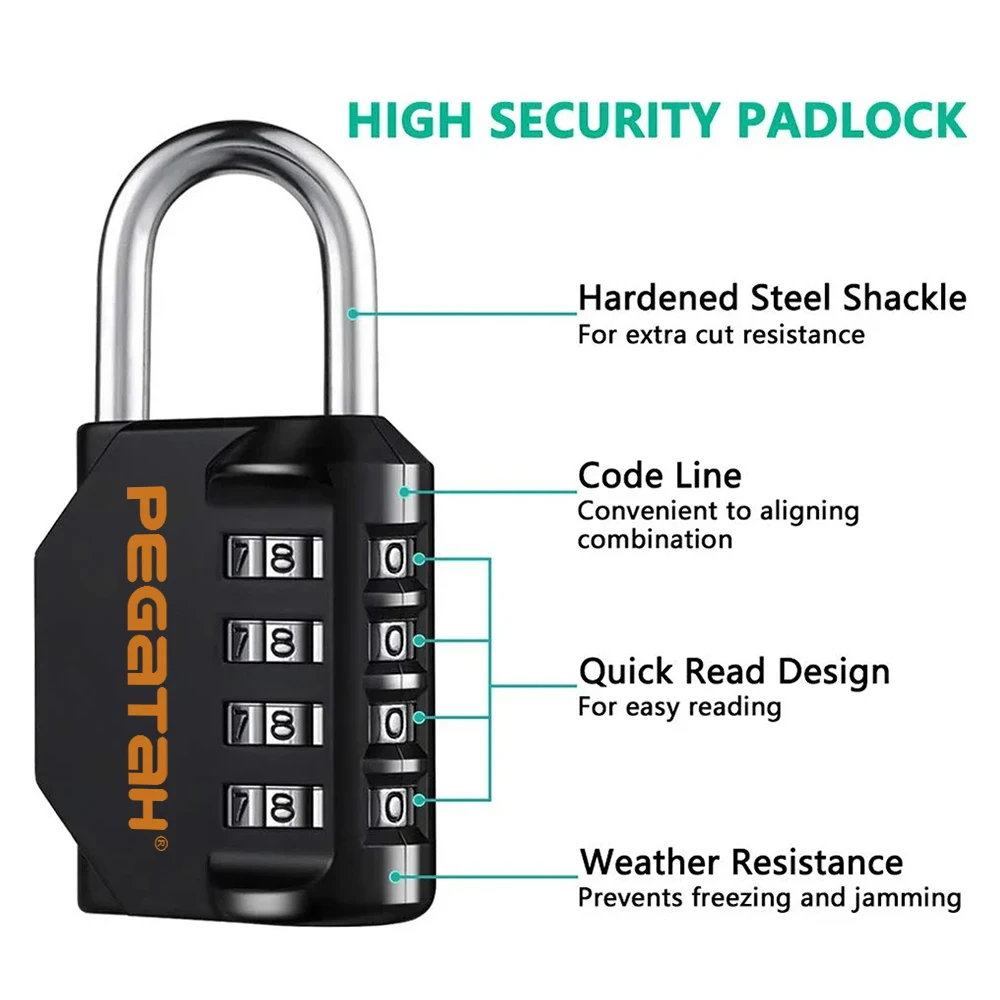 ORIA Combination Padlock 1PCS Password Locks 4 Digit Waterproof Outdoor Lock For Door Suitcase Bag Package Cabinet Locker Window