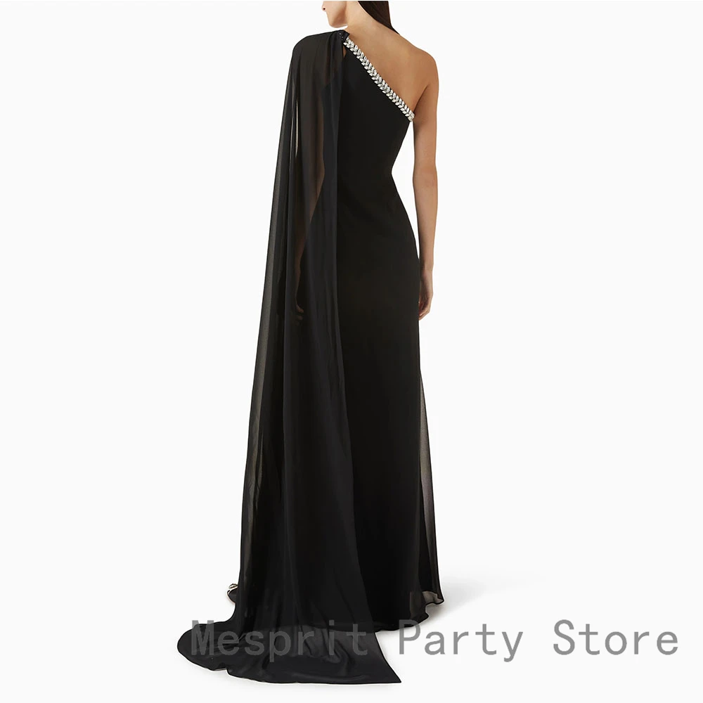 우아한 블랙 여성 이브닝 드레스 원 숄더 구슬 댄스 파티 드레스 바닥 길이 슬릿 공식 파티 가운 민소매 사우디 드레스