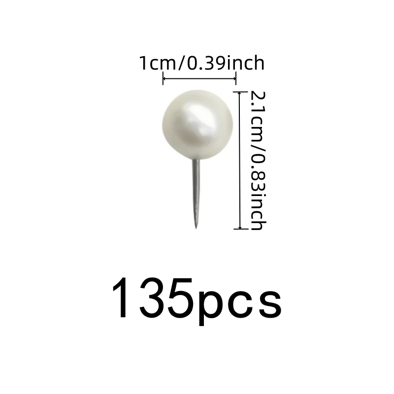 135 pcs Decorative Pearl Map Pins, Safe Round Head Grip and Elegant Decorative Look, ideal for Home Cork Board