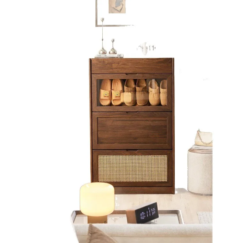 North American Black Walnut Simple Solid Wood Tipping Bucket Shoe Rack Home Door Storage Entrance Cabinet Solid Wood