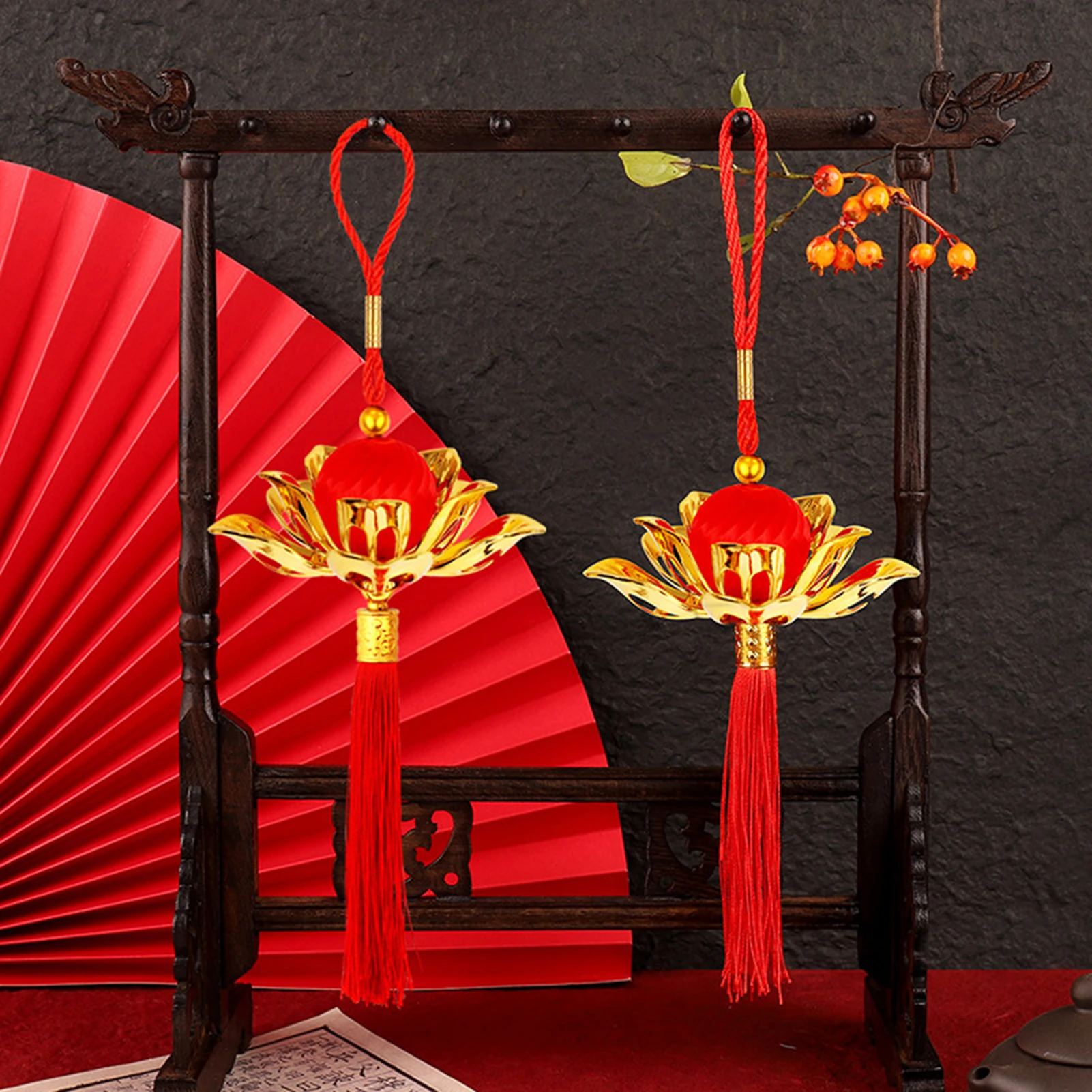 

Chinese New Year Lotus Lantern Decorations Traditional Red Hanging Ornaments For Indoor Outdoor Spring Festival Party Decoration