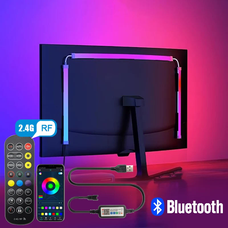 

Экран компьютера Световая полоса Монитор RGBIC Bluetooth Светодиодные фонари Окружающее освещение Музыка Sycn APP Управление ПК Подсветка Игровая комната