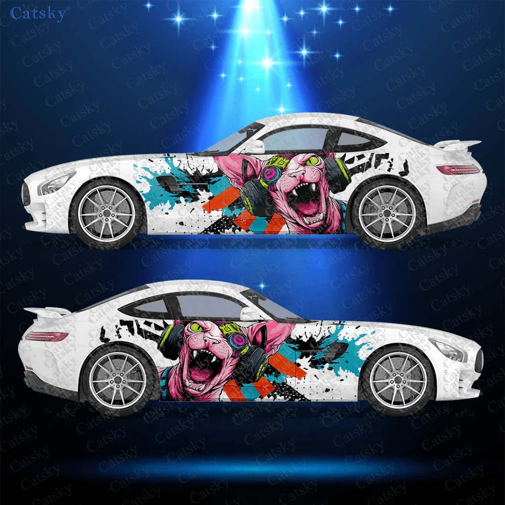 

2pcs Tattooed Sphynx Cat Car Side Decals, Self-Adhesive PVC Waterproof & Scratch-Resistant Stickers, Fashionable Decals