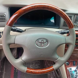 DIY grey Genuine Leather car Steering Wheel Cover For Toyota Land Cruiser Prado 120 Land Cruiser 2004-2007 Tacoma 2005-2011