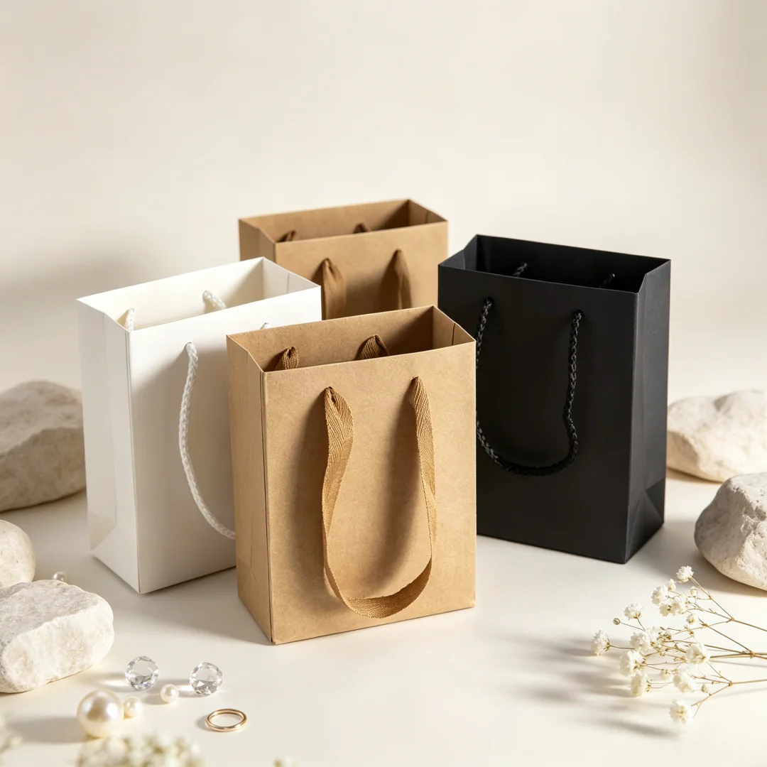 100PCS Personalized Logo Paper Tote Bag Kraft Crafts Wax Wedding Shopping Food Storage Gift Packaging Paper Bag with Handles
