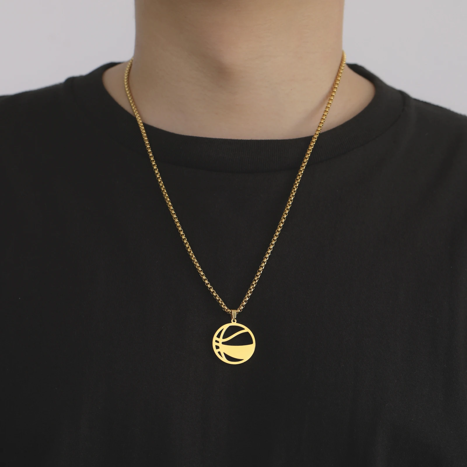 Unift Ball Necklace for Men Stainless Steel Rugby Baseball Football Soccer Basketball Pendant Hip Hop Sport Jewelry Gift