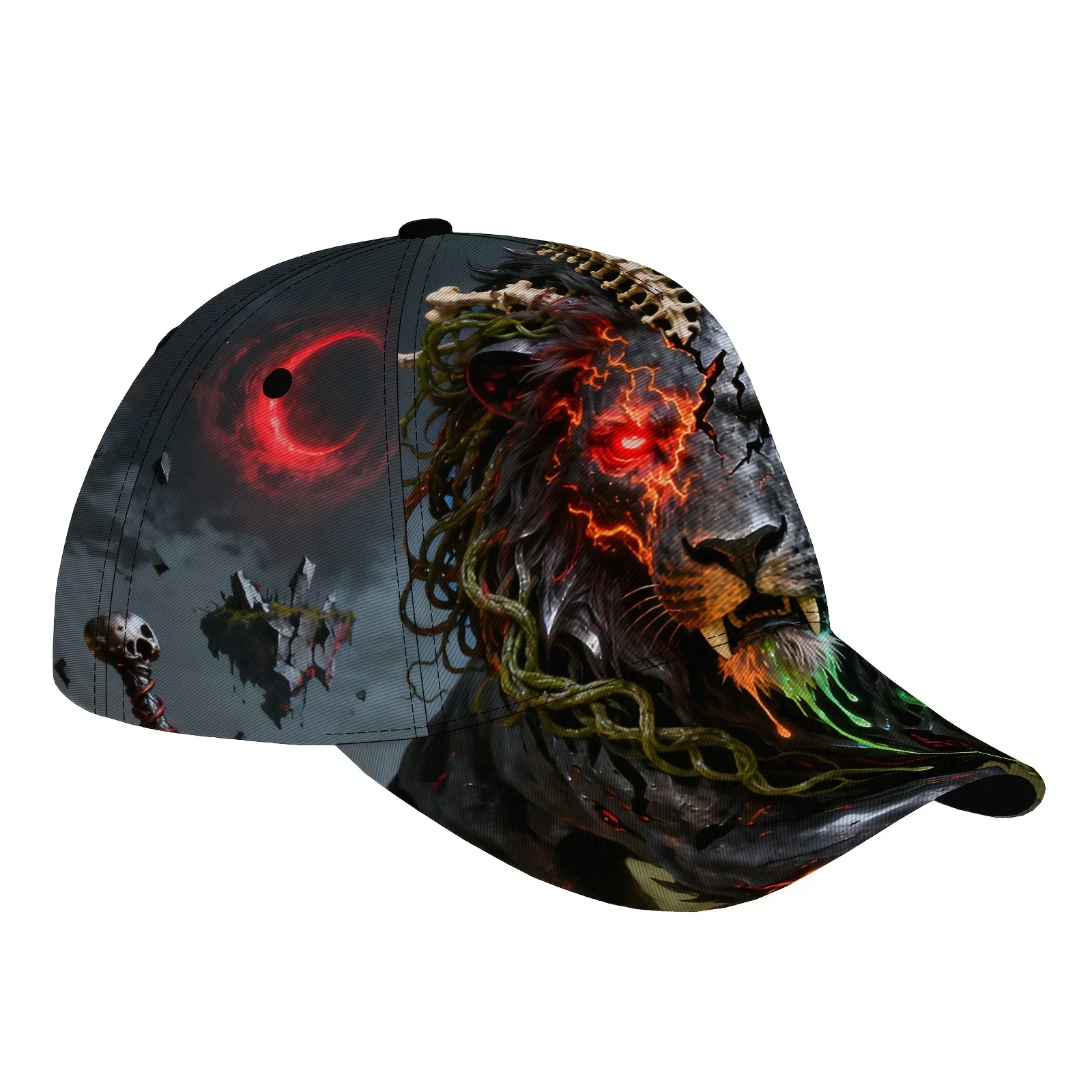 Customization A Quirky Baseball Cap Featuring A Glitchy Demon Design With Neon Vines And Roses, Suitable For Anyone. This Custom