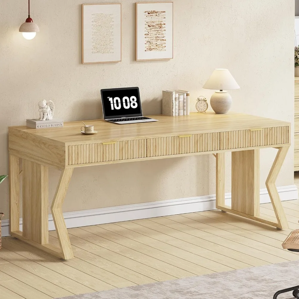 55" Executive Office Desk with 3 Drawers, Home Office Desk with Storage Drawers, Computer Writing Desk Study Table