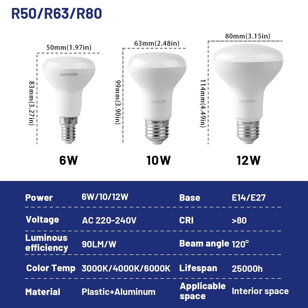 1-20PCS LED Bulb E27 E14 R50 R63 R80 Bath Lamp Mushroom Bulb AC 220V 240V 6W 10W 12W Non Strobe Warm White Light 3000K 6000K
