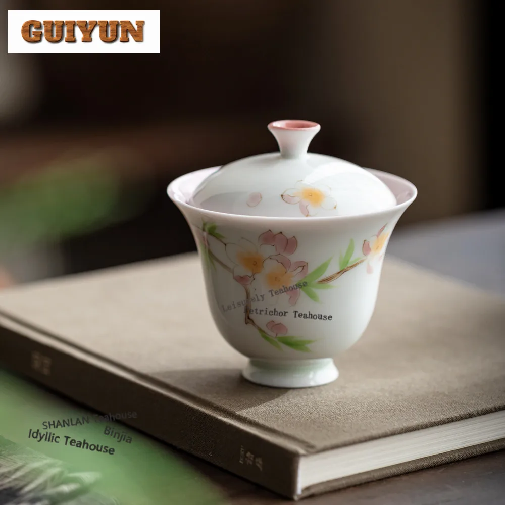

125 мл ручная роспись в виде персикового цвета Gaiwan Boutique, чайная варенька, чайная миска с крышкой, набор крышек для заваривания чая, миска для чайной посуды, украшение, подарок