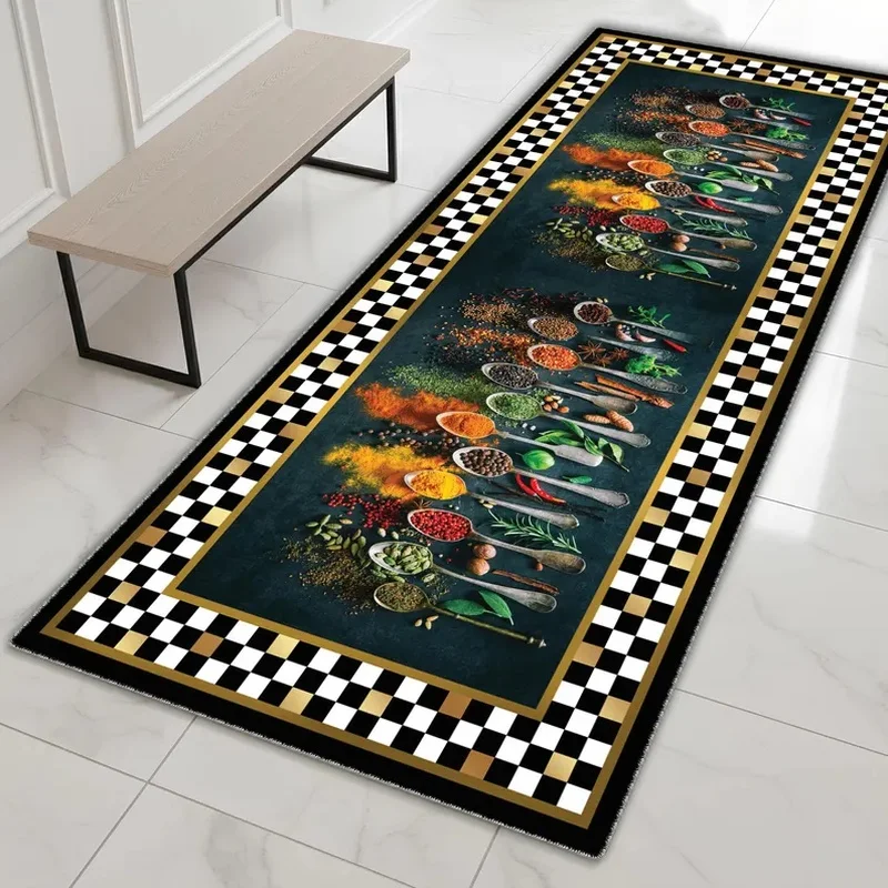 VIKAMA Spice Plaid Kitchen Runner Mat, Non-Slip Washable Floor Rug, Chef Cooking Decor Carpet for Hallway