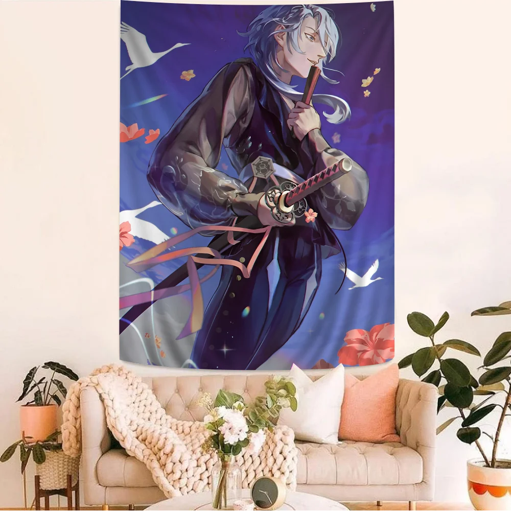 Kamisato Ayato G-Genshin I-Impact Game Colorful Tapestry Wall Hanging Hippie Flower Wall Carpets Dorm Decor Wall Art Decor