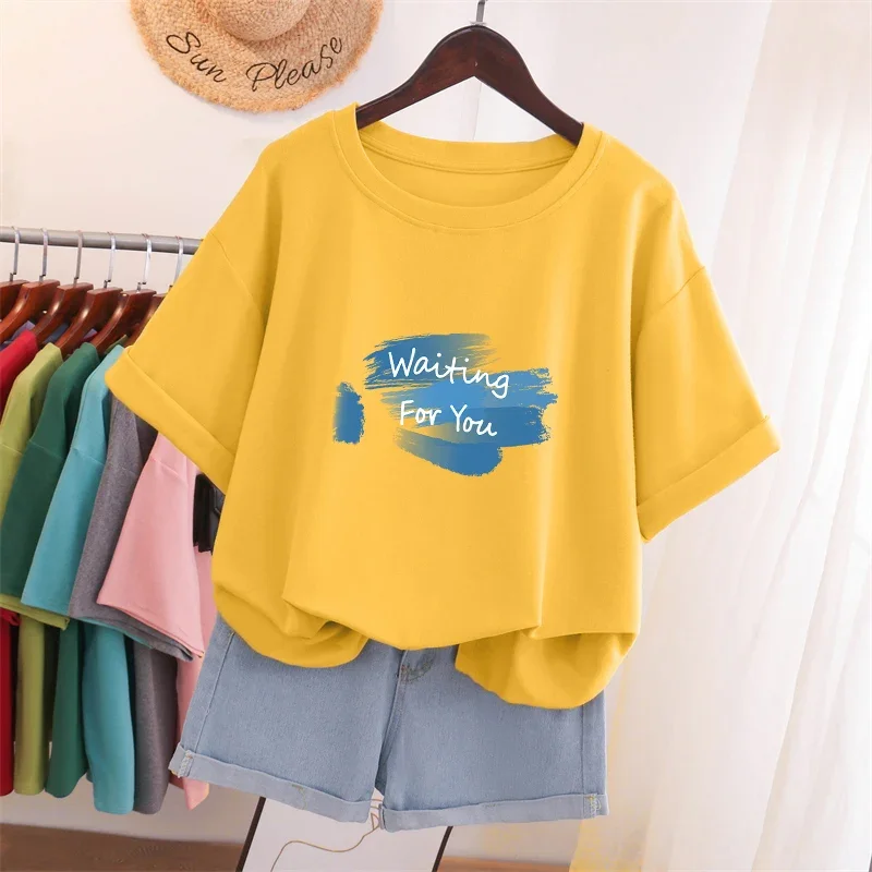 EBAIHUI 100% Cotton L-6XL Áo In Chữ Tay Ngắn In Nữ Hàng Đầu Của Mùa Hè Áo Cặp Cổ Tròn Quá Khổ áo Thun Nữ