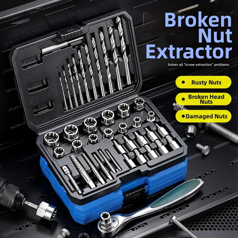 Broken Bolt Nut Extractor Kit For Home Repair Rusted Stripped Screw Remover Set Hand Tools Accessories