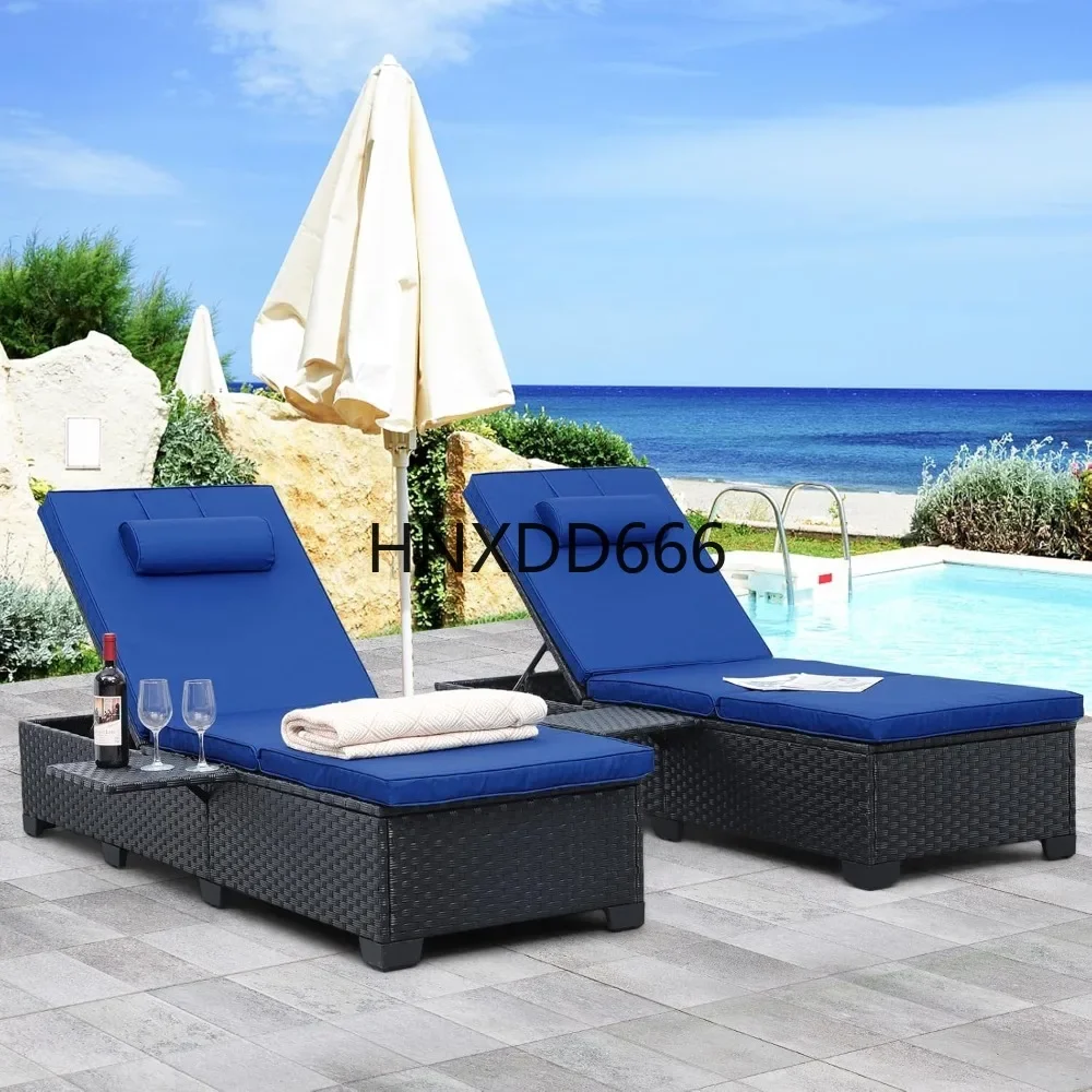 Outdoor Chaise Lounge Chairs for Outside Patio Furniture Wicker Recliner Black Reclining Pool Sunbathing Chair Backrest Lounger