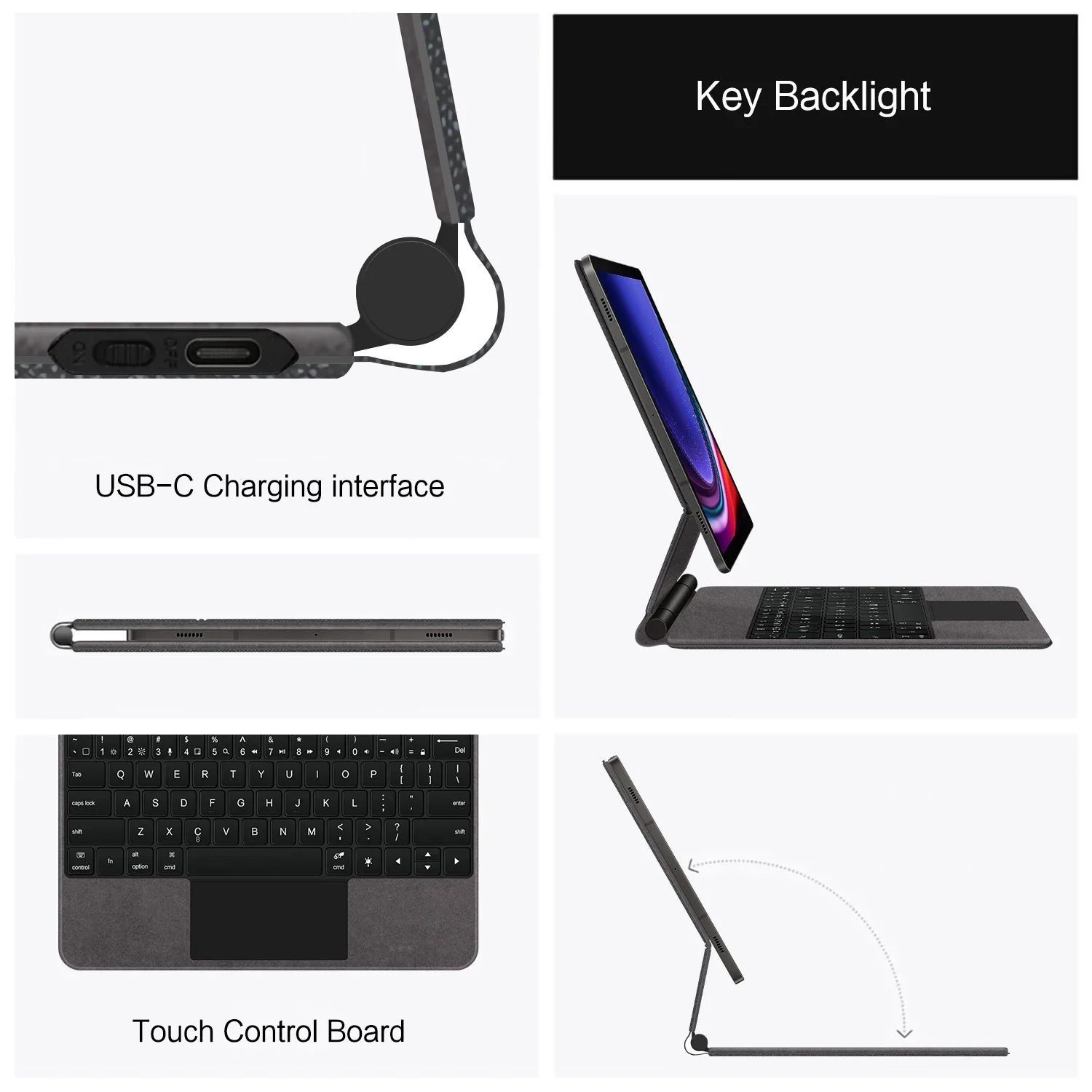 Magic Keyboard for Samsung Galaxy Tab S9 FE 10.9 S9 S8 S7 11-inch Adjustable Stand Case Backlight Touchpad Keypad Multi-Language
