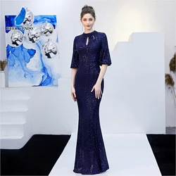 DEERVEADO Elegant Mermaid Half Sleeves Evening Dress for Woman Chic Sequins Formal Occasion Dress Party Dres for Special Events