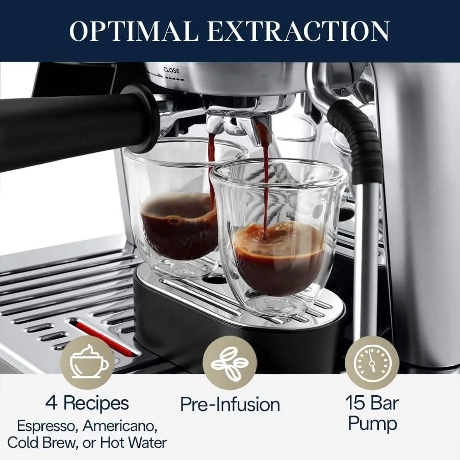 Evo Espresso Machine with Cold Brew, Manual Milk , Barista Kit for Latte, Cappuccino, Built-in Grinder, EC9255M