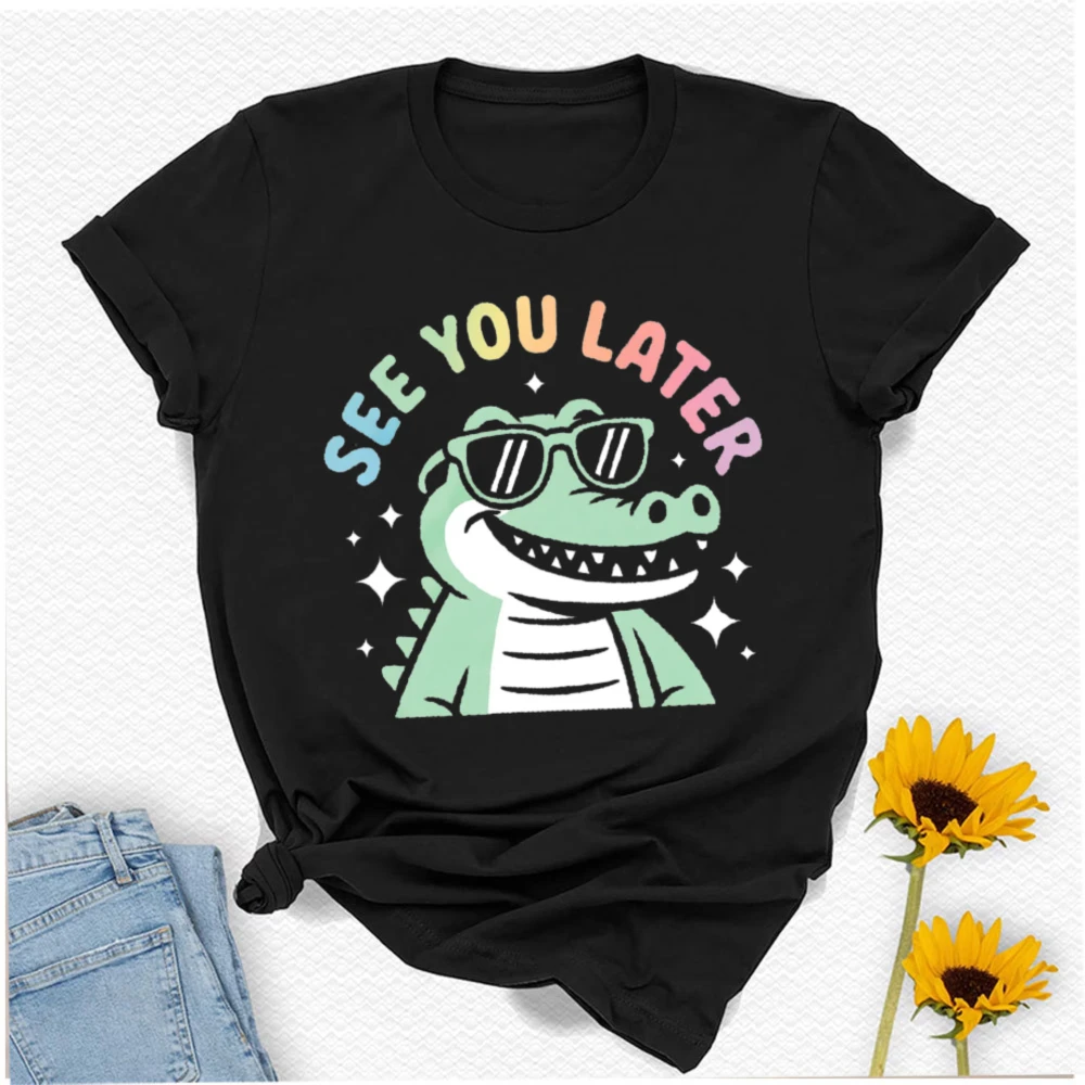 Funny Last Day See You Later Alligator Teacher T-Shirt Oversized Tee Cotton Tops Graphic T Shirts Y2k Top Summer Short Sleeve