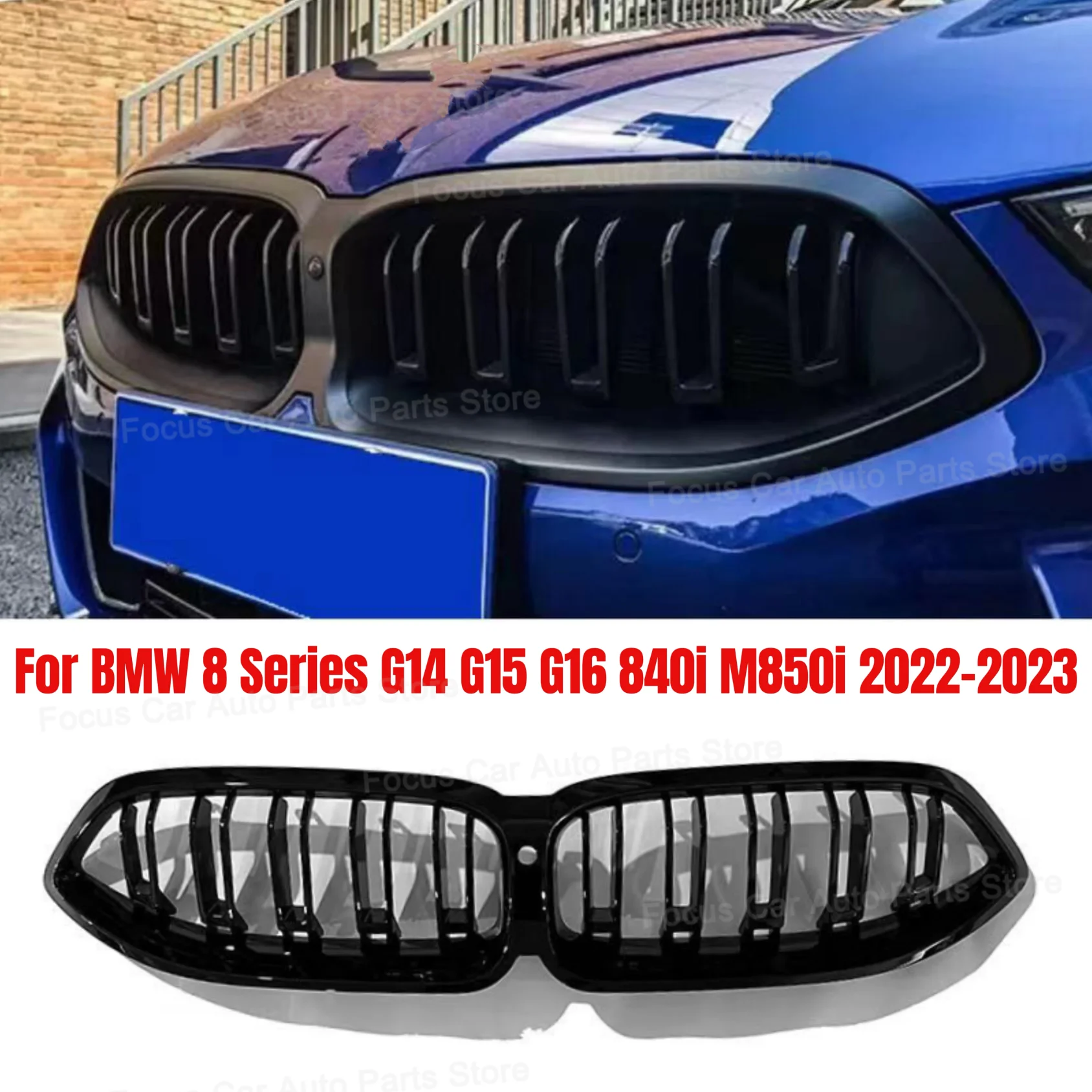 

Front Grille Kidney Grill For BMW 8 Series G14 G15 G16 840i M850i 2022-2023 M Sport Double Slats Upper Bumper Hood Mesh Grid Kit