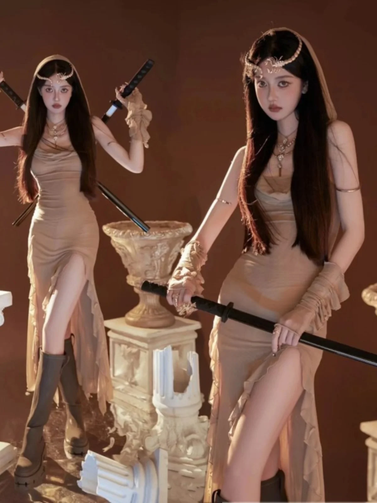 

Desert Style Hooded Dress Dunhuang Sand Dune Print Photography Studio New Arrival Women's Ethnic Fashion Polyester Material