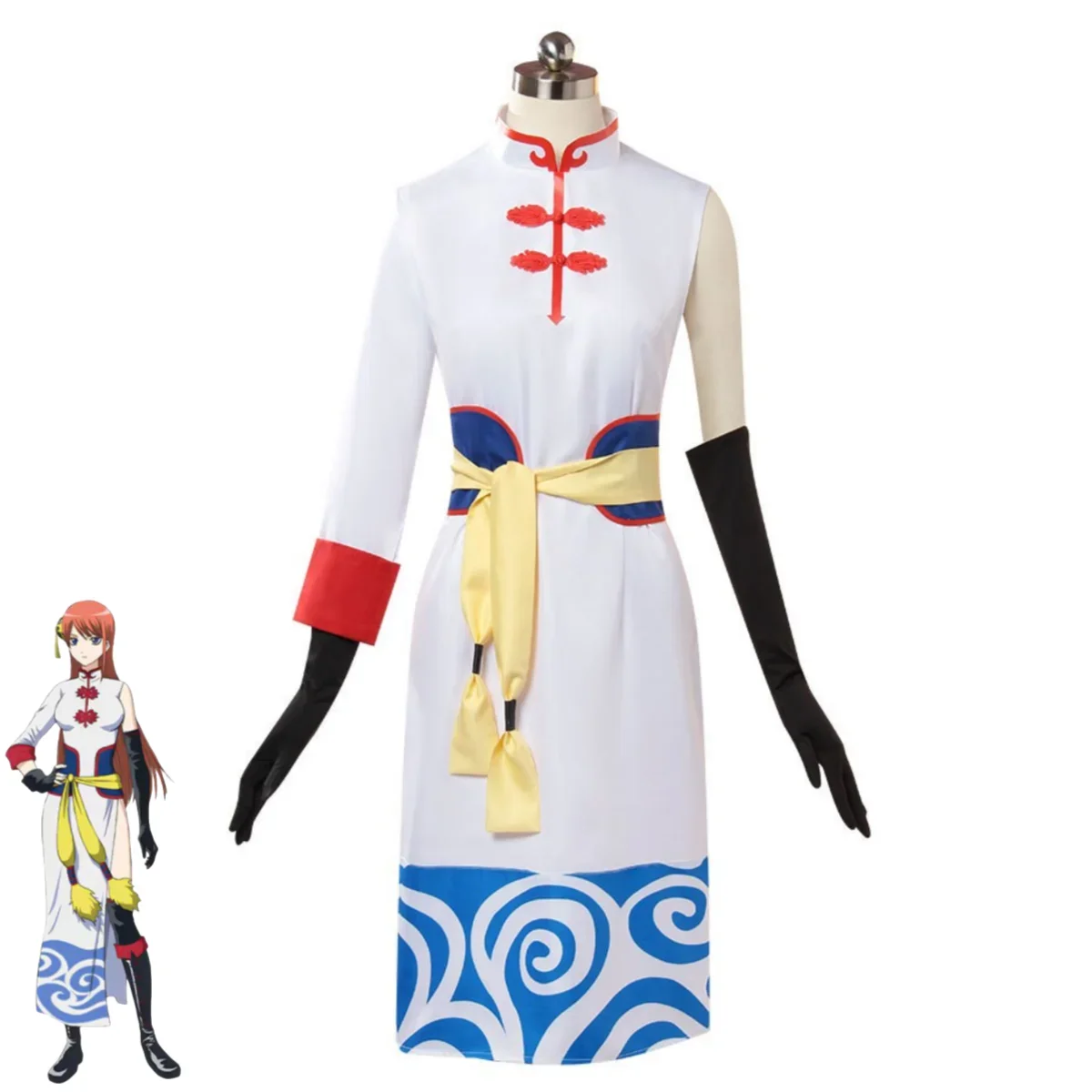 Anime GINTAMA Kagura Cosplay Costume Leader Chinese Style White Cheongsam Dress Wig Headwear Woman Sexy Carnival Christmas Suit