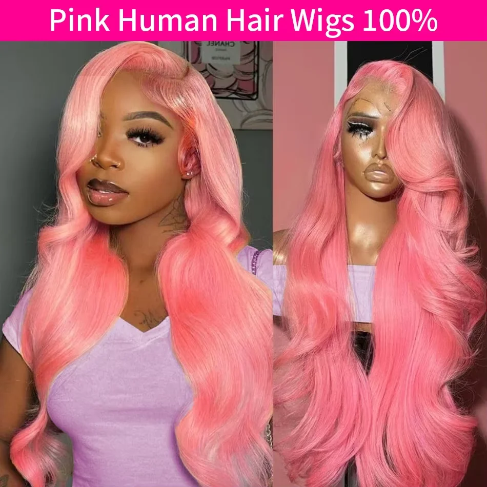 

Pink Wigs Body Wave Human Hair Wigs 30 36 Inch 13x4 HD Lace Front Wigs Pre Plucked Brazilian Lace Frontal Wigs For Women Colored