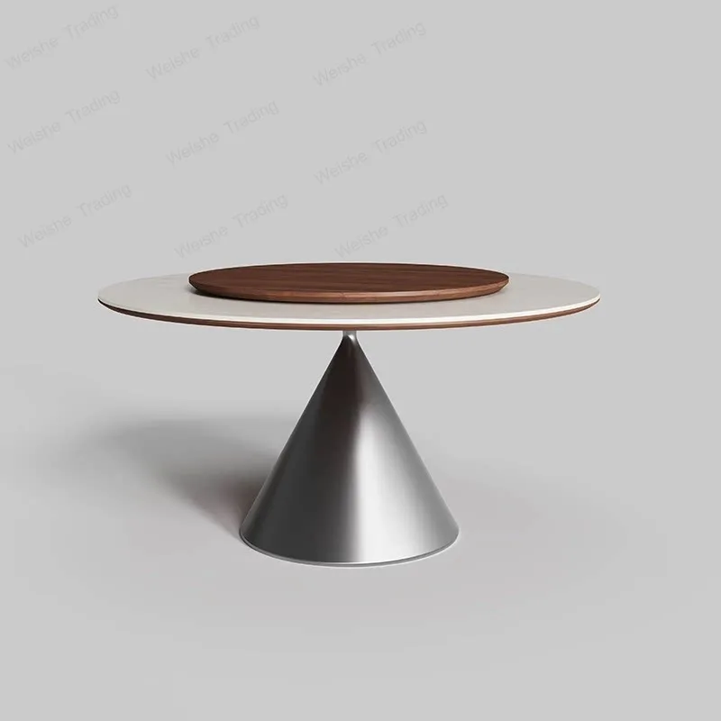 

Travertine rock slab dining table Italian light luxury stainless steel, round dining table, high-end round table