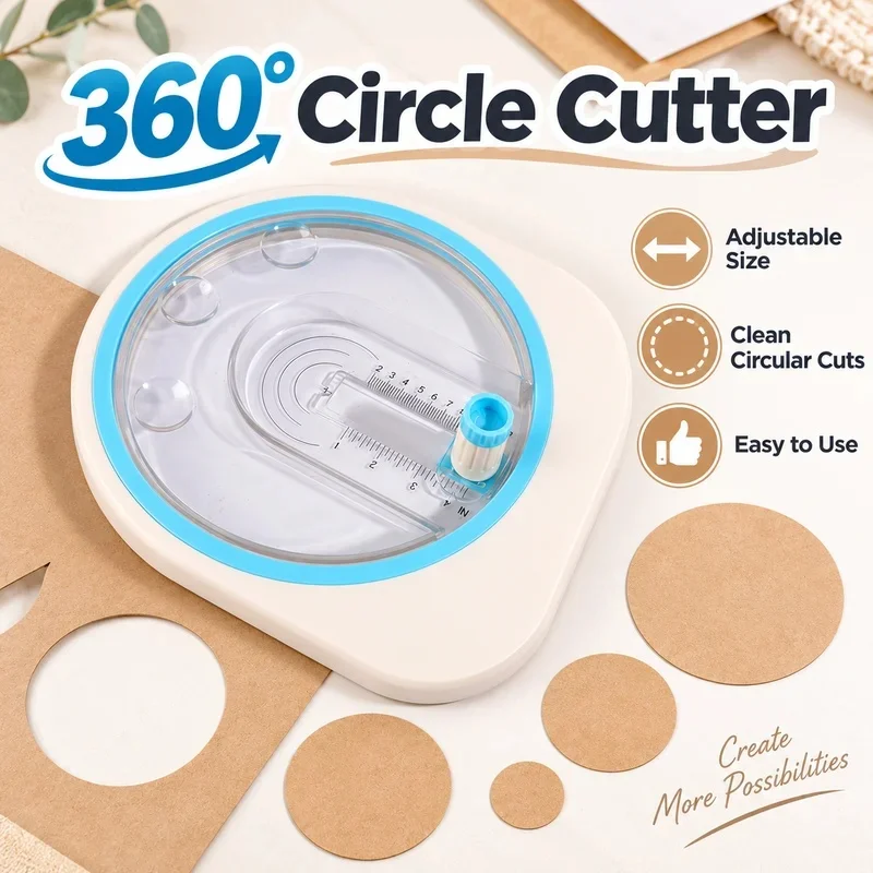 360° Rotating Circular Paper Cutter, Adjustable In Multiple Sizes, Perfect For Diy Scrapbooking And Cardstock Crafts