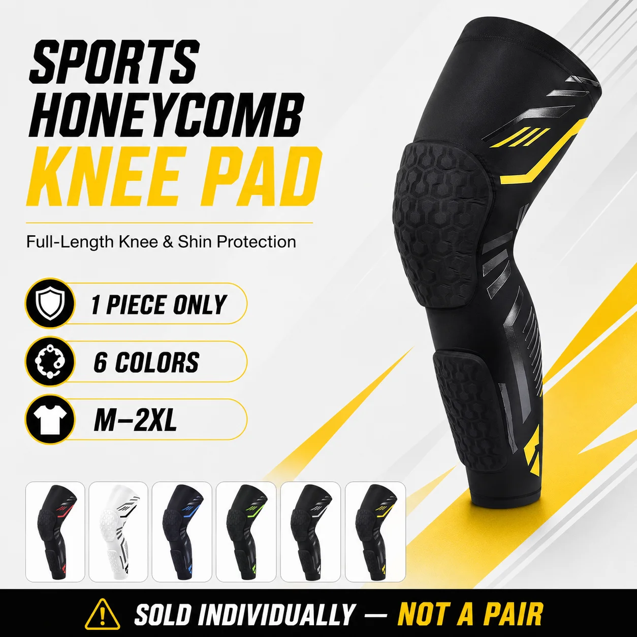 Honeycomb Padded Knee & Shin Guards for Men Women, Double Crashproof Knee Pads with Shock Absorption, Breathable Compression Leg