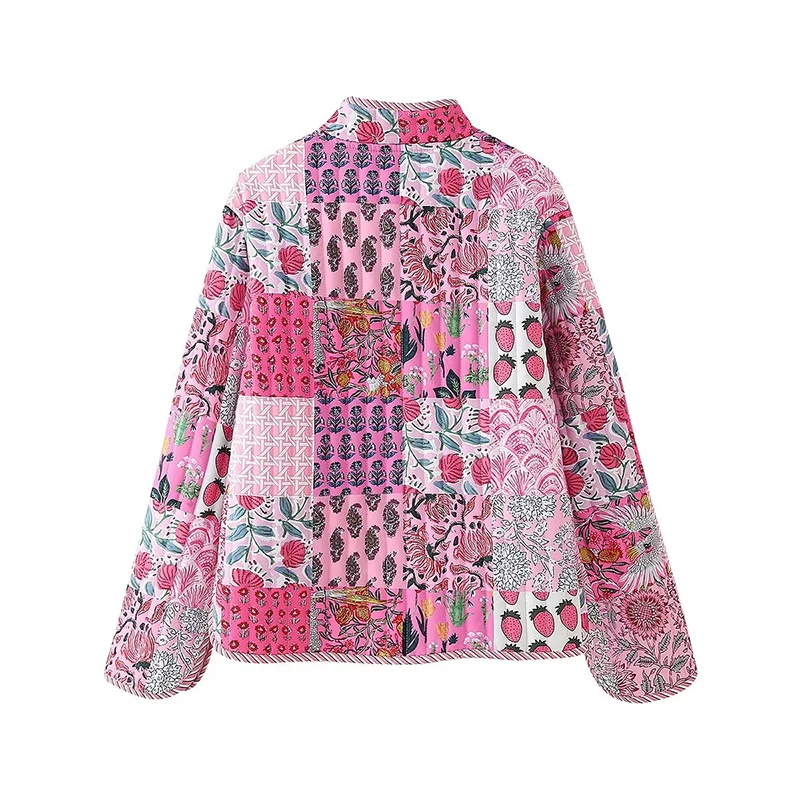 Autumn Women Patchwork Floral Print Jacket Long Sleeve With Pocket Female Streetwear Coats Casual Vintage Outerwear