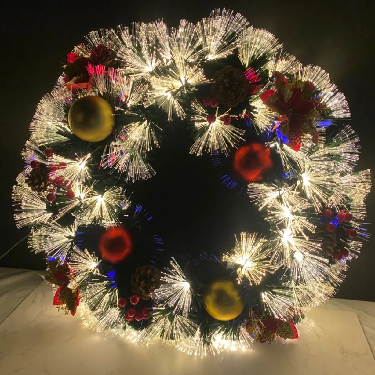 24 Inch Oversized Pre Ordered Wreath, Artificial Luxury Lighting, Inserted Christmas Decorations With Lights, Doors And Windows,