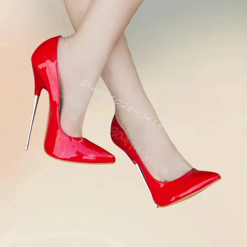 

Red Black Shallow Pointed Toe Metal Heel Pumps Slip On Women Shoes Stilettos High Heels Sexy Banquet 2025 Zapatos Para Mujere