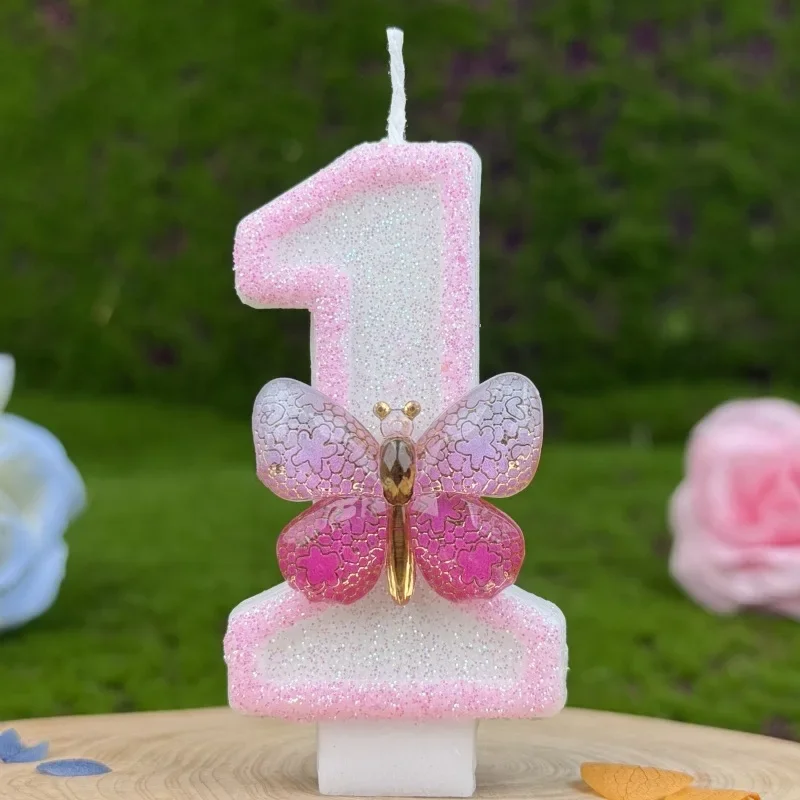 Geburtstagskerze, Kuchendekoration, Farben, kreative Zahl 1–9, Kerze, niedlicher rosa Schmetterling, digitale Kerze, Geburtstag, Hochzeit, Party-Dekoration
