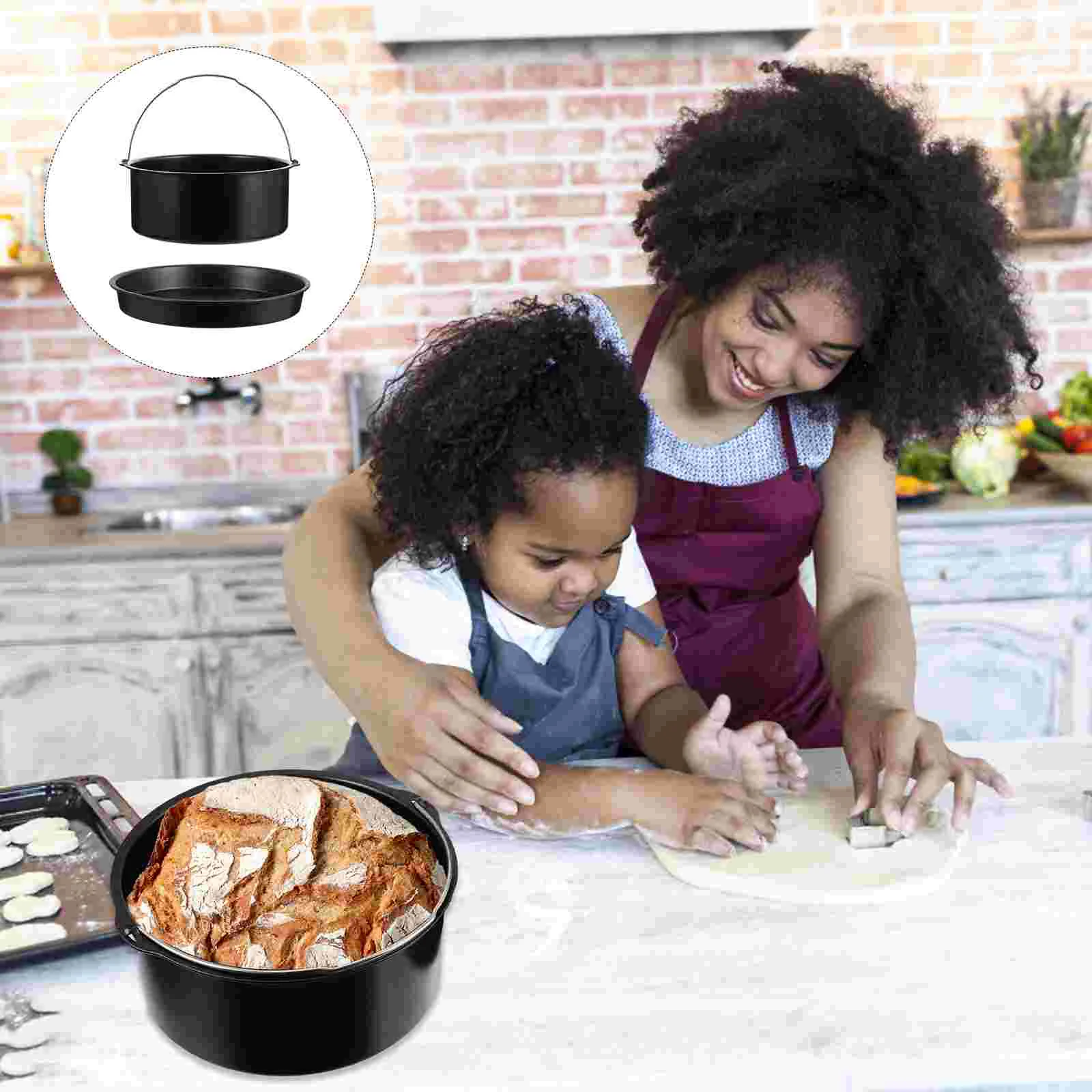 

Baking Basket Instant Fryer Liners Pan Cooking Pans Nonstick Tool Cake Bucket with Handle Household Pizza Multifunction
