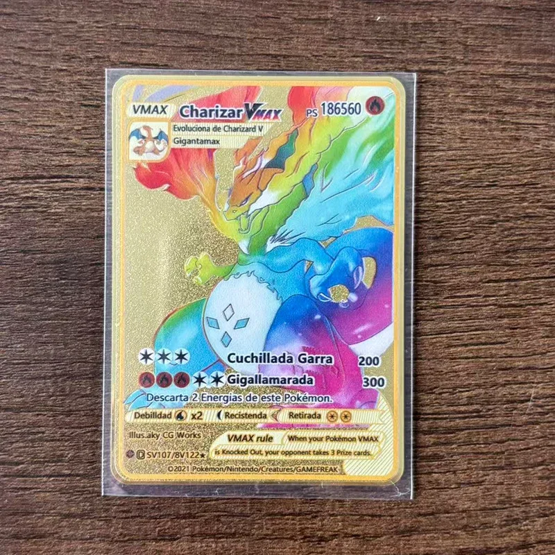 Arceus Rayquaza Punkte Metallkarte Charizard Goldene Metall-Superkarten Englische Karte Mewtwo Mega Anime-Spiel Sammlerstück Geschenk – Detail 5