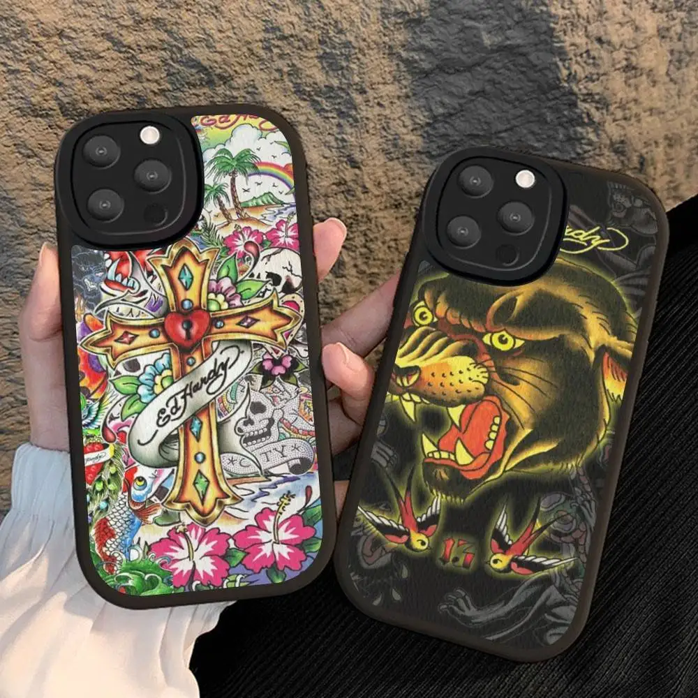 

Fashion E-Ed H-Hardy Leather Phone Case For IPhone 16 16e 15 14 13 12 11 Pro Max Plus Mini Cover