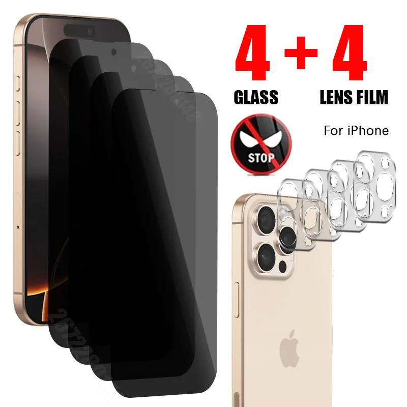 8in1 Anti-Spy Tempered Glass for iPhone 15 14 13 12 11 Pro XS Max Camera Lens Privacy Screen Protector For iPhone 15 14 Plus XR