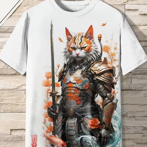 Men's T -shirt Japanese style samurai cat graphic printed graphics, short -sleeved casual t -shirt, extragrade outdoor clothes, tops-en 6 Main Sales Men's T -Shirt - №5