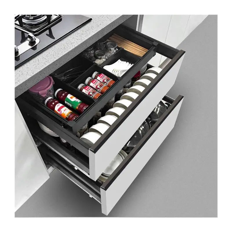 Drawer-type basket kitchen cabinet double three-layer tool dish rack aluminum alloy drawer cabinet storage intelligence