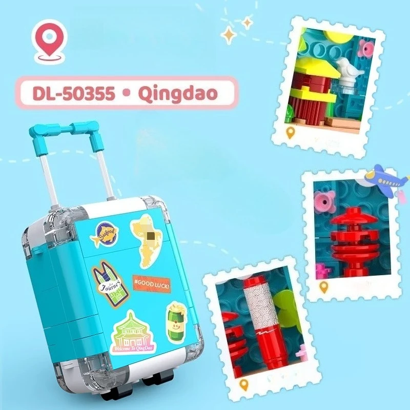 Sembo mini mala de construção, blocos de construção, jogo moderno para crianças, caixa de viagem cultural e criativa, modelo de construção de cidade, presente