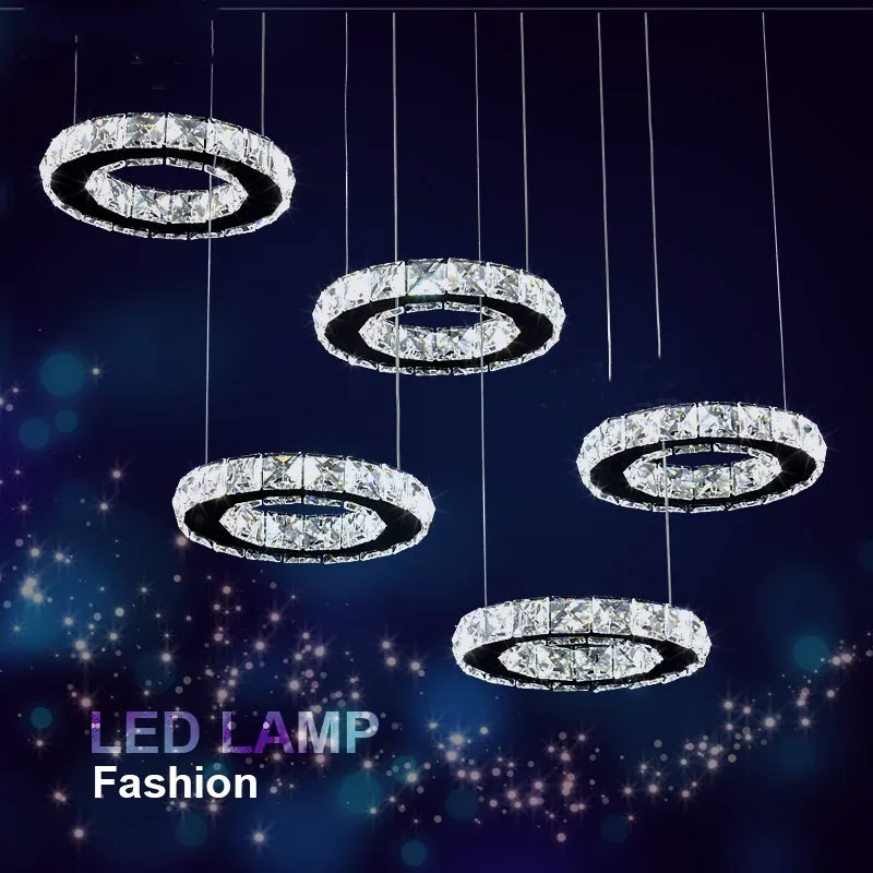 

Modern indoor lighting stainless steel chandelier chrome plated diamond ring round LED lamp Christmas decoration