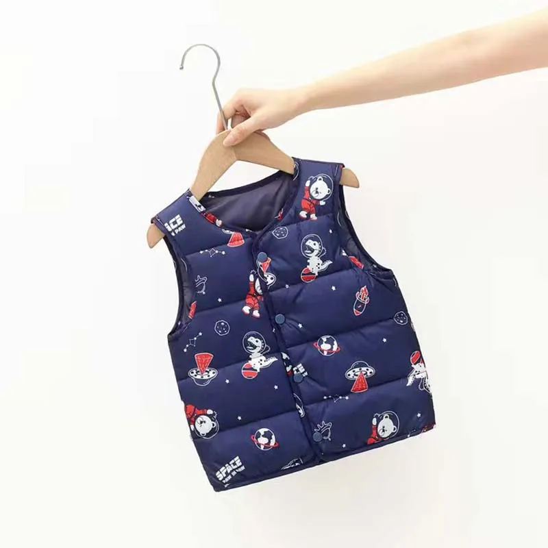 Baby Vests Sleeveless Cartoon Down Clothes Jacket Boys Girls Coats Kids Outdoor Vest Waistcoat Kids Outwear JYF