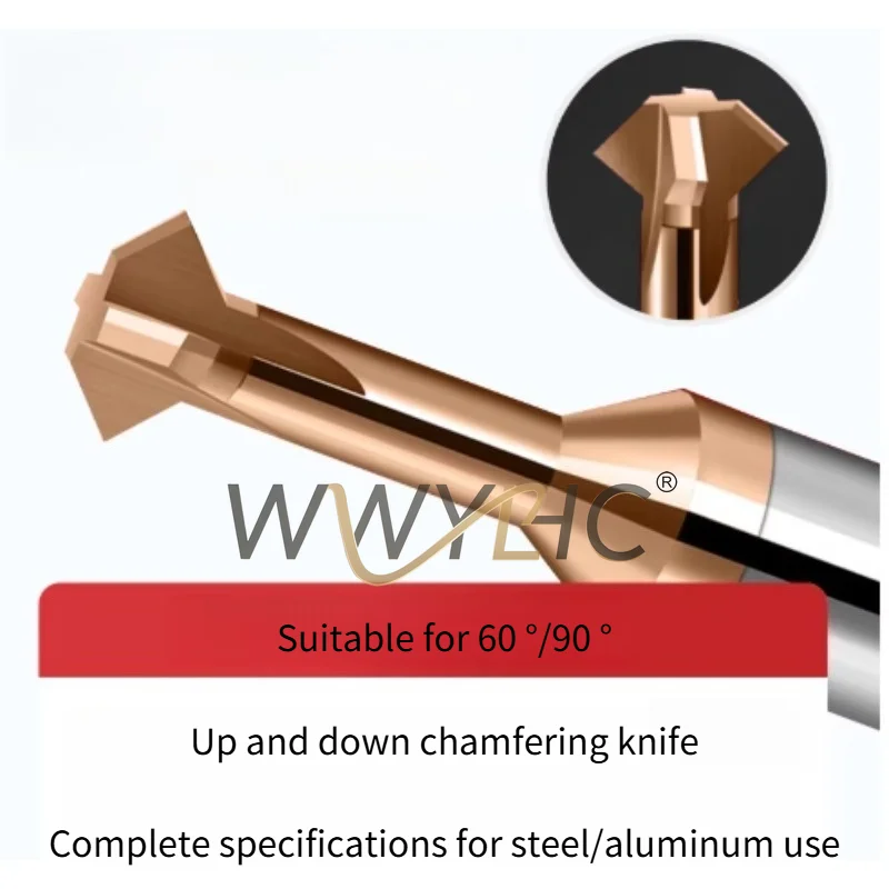 Tungsten Steel Upper & Lower Chamfer Cutter 60° 90° 4-Flute Milling Cutter Double-Sided for Steel & Aluminum T-Slot Cutter