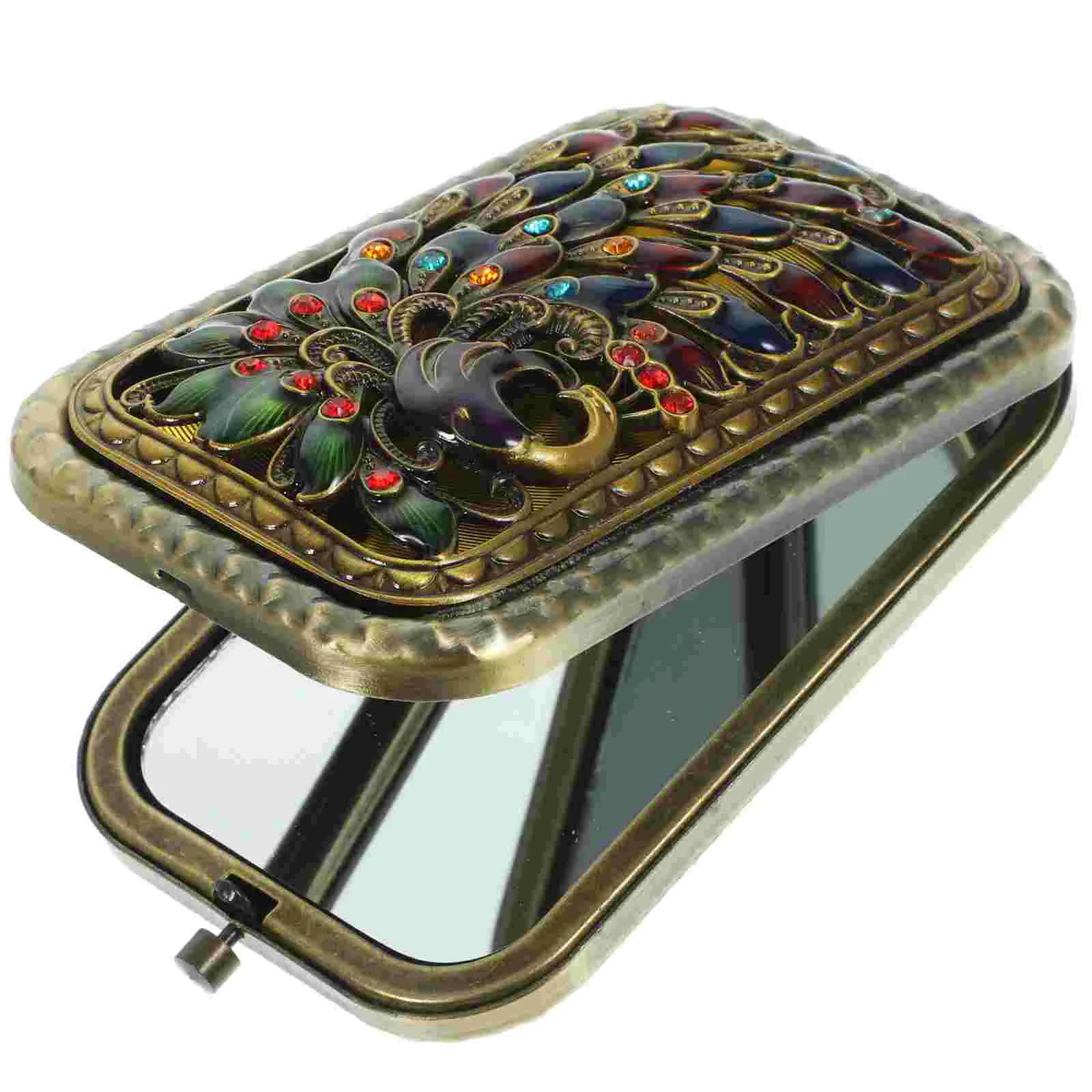 

Vanity Mirror Makeup Retro Pocket Mini Double Side Mirrors Small for Purse Peacock