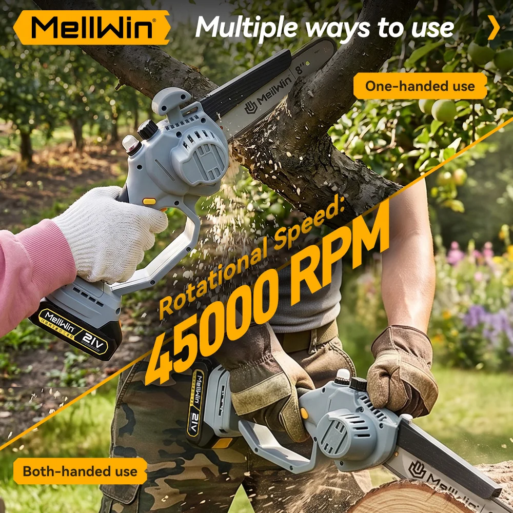 MELLWIN Electric Chainsaw 8 Inch Automatic Oiler Cordless Garden Wood Cutting Logging Pruning Saw Tool for Makita 18V Battery Pin - Image 5