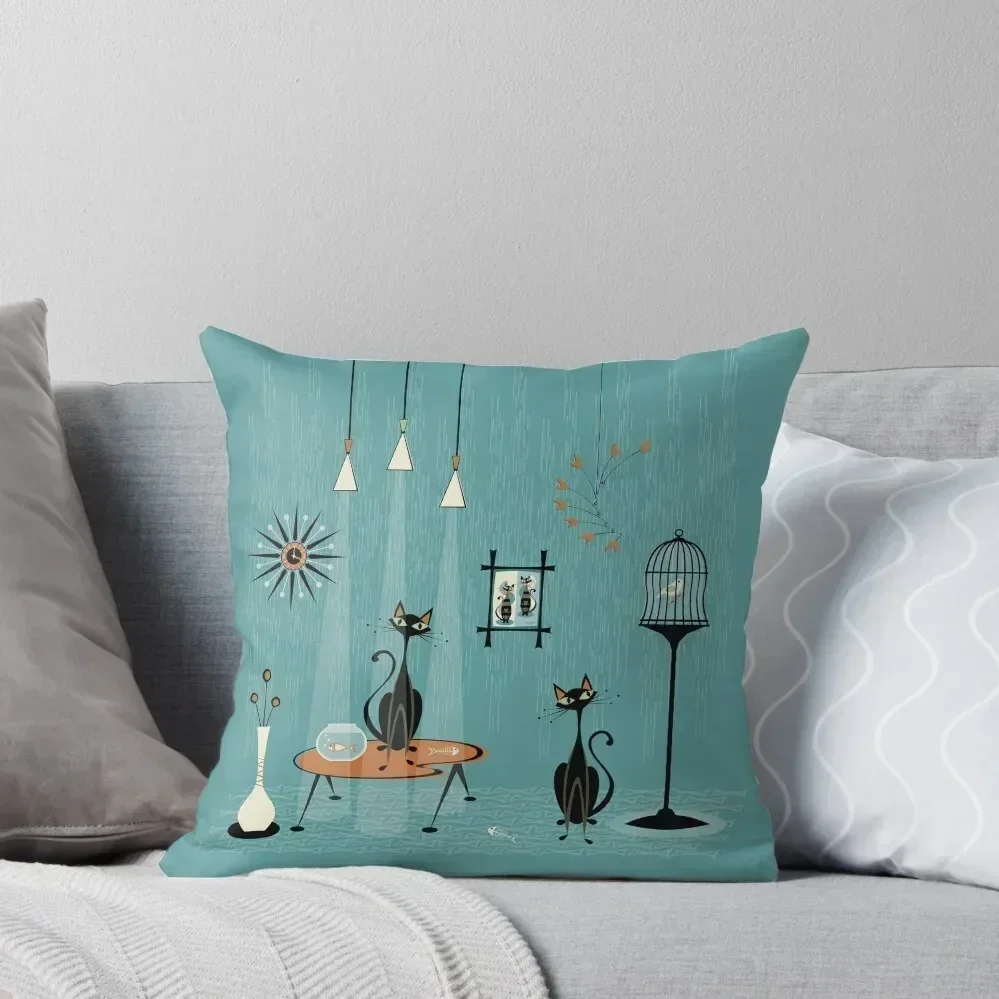 Mid Century Mischief / Cat Red-Handed II Throw Pillow Rectangular Cushion Cover bed pillows pillow