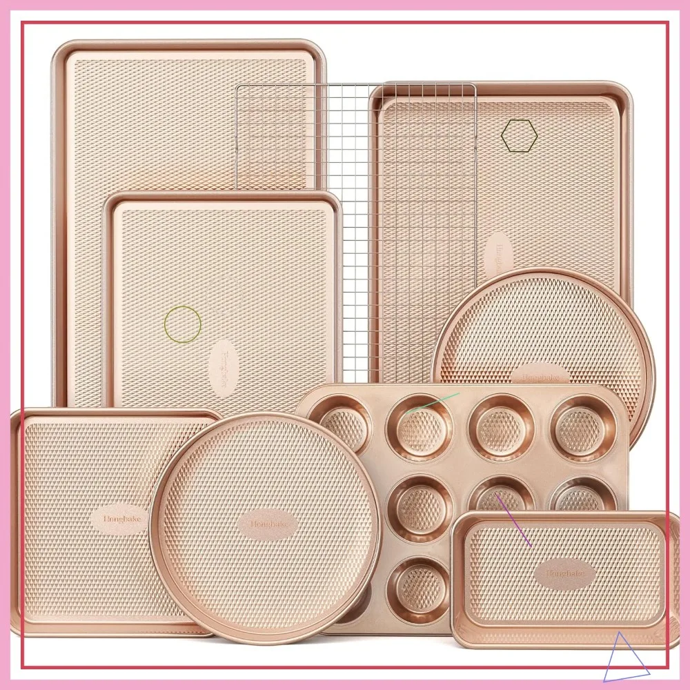 

9-Piece Nonstick Baking Pans Set with Diamond Texture, Stackable Bakeware for Oven Cooking, Includes Cookie Sheet, Cake Pan